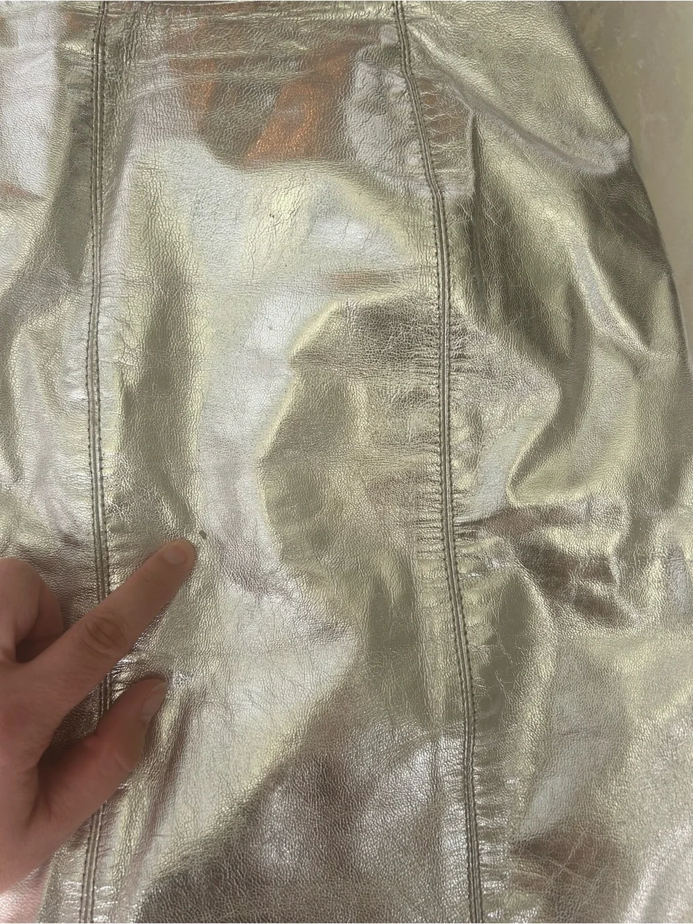 Vintage 90s Metallic Silver Genuine Leather Mini Skirt Size 10